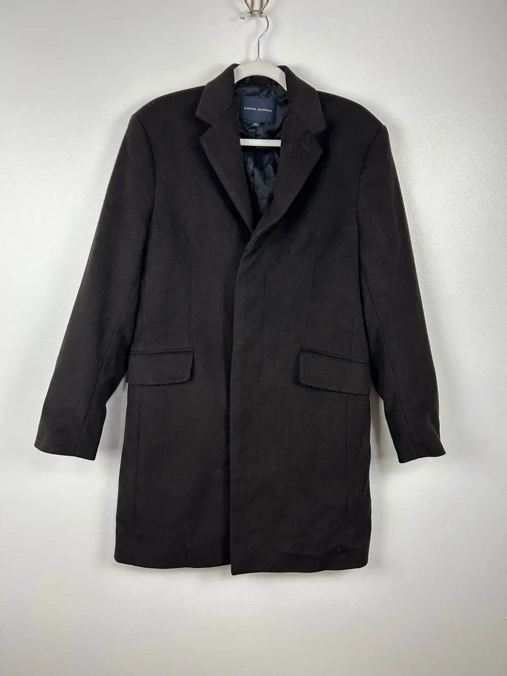 Vintage Banana Republic Men’s Dark Brown Wool Cashmere Overcoat Size Small